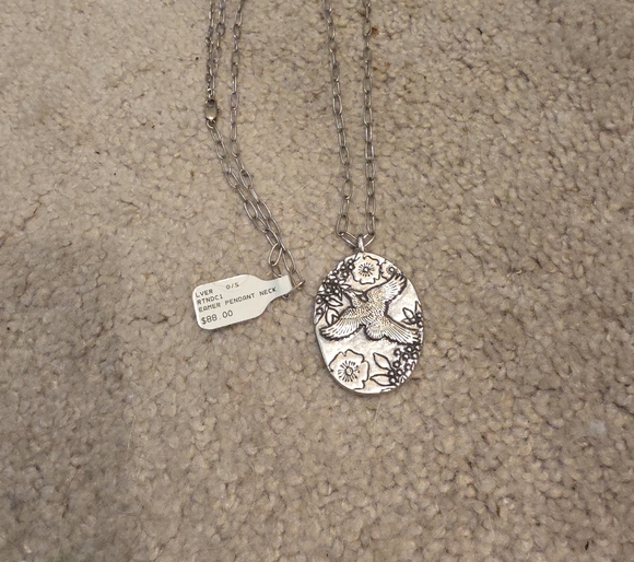 Johnny Was Jewelry - Johnny Was Silver-Tone Oval Bird & Floral Pendant Necklace